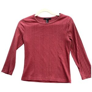 Forever 21 Women's Orange 3/4 Sleeve Ribbed Shirt Size M Medium Knit Cropped